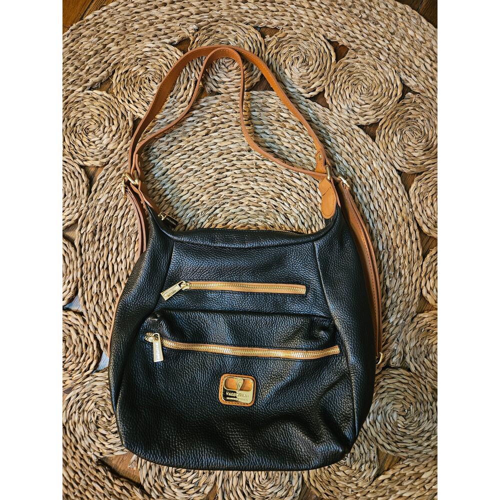 Valentina Black & Brown Pebbled Leather Shoulder Bag - Picture 4 of 11